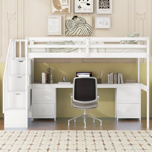Bellemave® Twin Size Loft Bed with Built - in Desk and Double Storage Drawers - Bellemave