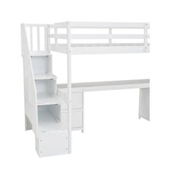 Bellemave® Twin Size Loft Bed with Built - in Desk and Double Storage Drawers - Bellemave
