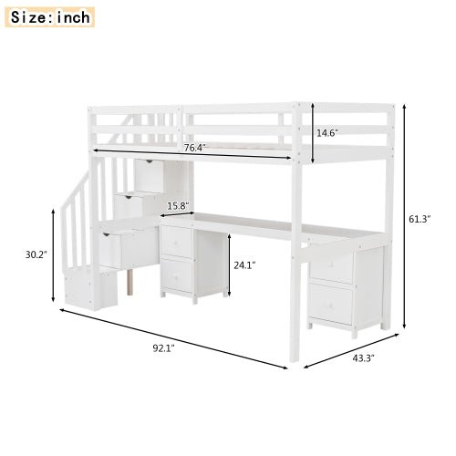 Bellemave® Twin Size Loft Bed with Built - in Desk and Double Storage Drawers - Bellemave