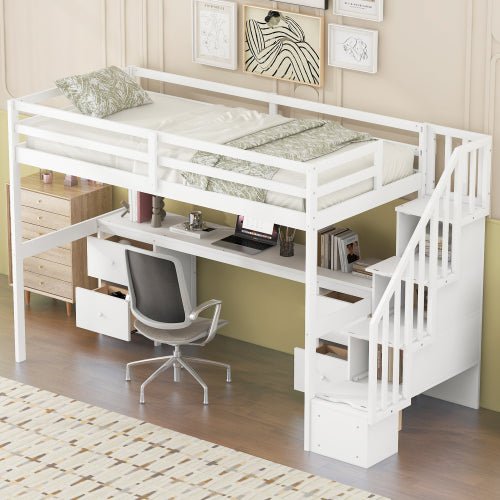 Bellemave® Twin Size Loft Bed with Built - in Desk and Double Storage Drawers - Bellemave