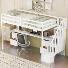 Bellemave® Twin Size Loft Bed with Built - in Desk and Double Storage Drawers - Bellemave