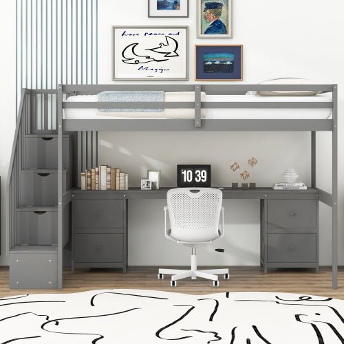 Bellemave® Twin Size Loft Bed with Built - in Desk and Double Storage Drawers - Bellemave