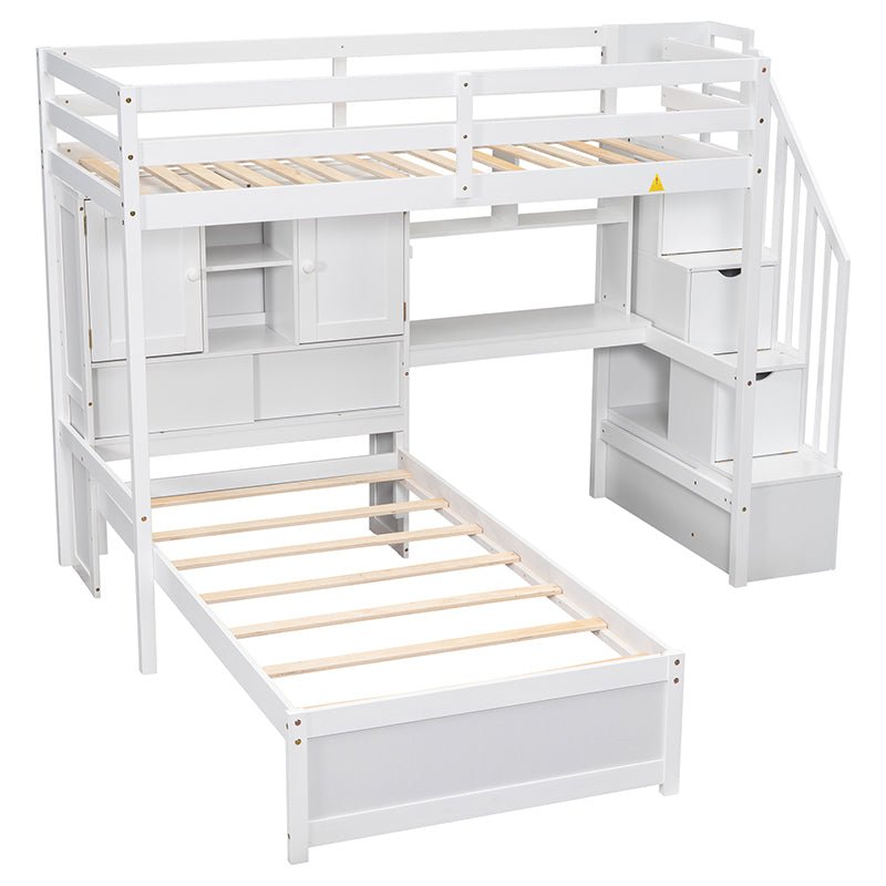 Bellemave® Twin Size Loft Bed with Built - in Desk and Staircase, Storage Compartments and Shelves - Bellemave