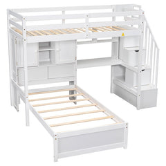 Bellemave® Twin Size Loft Bed with Built - in Desk and Staircase, Storage Compartments and Shelves - Bellemave