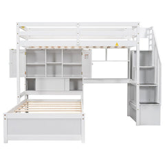 Bellemave® Twin Size Loft Bed with Built - in Desk and Staircase, Storage Compartments and Shelves - Bellemave