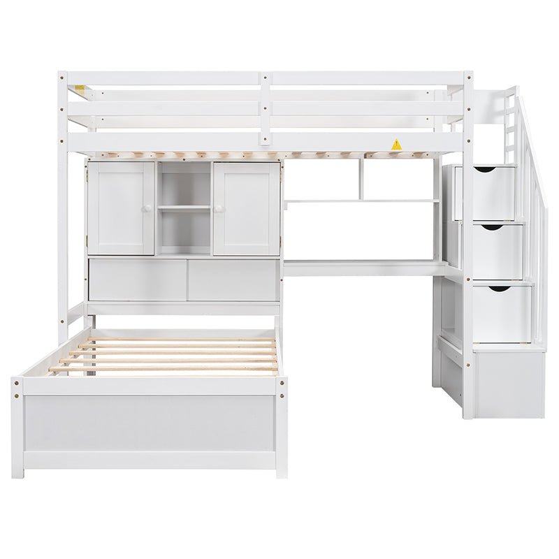 Bellemave® Twin Size Loft Bed with Built - in Desk and Staircase, Storage Compartments and Shelves - Bellemave