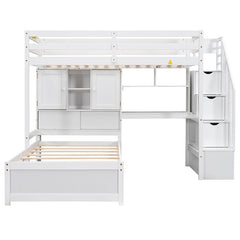 Bellemave® Twin Size Loft Bed with Built - in Desk and Staircase, Storage Compartments and Shelves - Bellemave