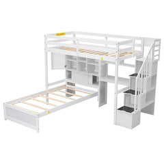 Bellemave® Twin Size Loft Bed with Built - in Desk and Staircase, Storage Compartments and Shelves - Bellemave