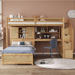 Bellemave® Twin Size Loft Bed with Built - in Desk and Staircase, Storage Compartments and Shelves - Bellemave
