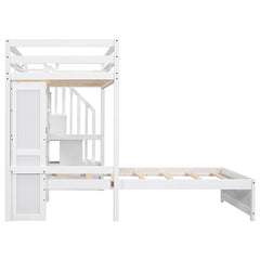 Bellemave® Twin Size Loft Bed with Built - in Desk and Staircase, Storage Compartments and Shelves - Bellemave