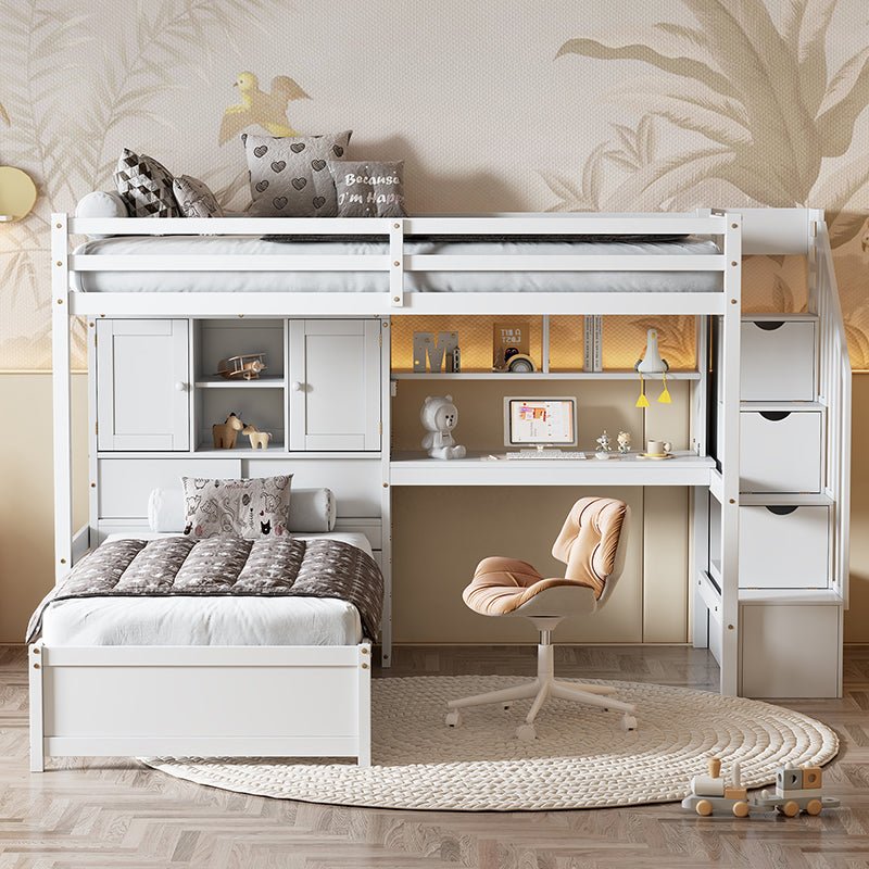Bellemave® Twin Size Loft Bed with Built - in Desk and Staircase, Storage Compartments and Shelves - Bellemave