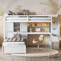 Bellemave® Twin Size Loft Bed with Built - in Desk and Staircase, Storage Compartments and Shelves - Bellemave