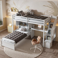 Bellemave® Twin Size Loft Bed with Built - in Desk and Staircase, Storage Compartments and Shelves - Bellemave