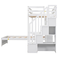 Bellemave® Twin Size Loft Bed with Built - in Desk and Staircase, Storage Compartments and Shelves - Bellemave