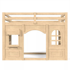 Low height kids loft bed front view with open space underneath