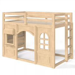 Kids twin loft bed with built-in shelves and creative bedroom design