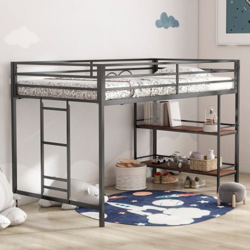 Bellemave® Twin Size Loft Bed with Cinnamon Wood Shelf - Bellemave