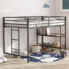 Bellemave® Twin Size Loft Bed with Cinnamon Wood Shelf - Bellemave