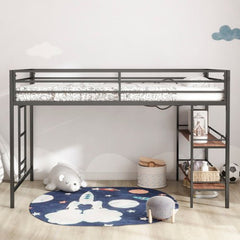 Bellemave® Twin Size Loft Bed with Cinnamon Wood Shelf - Bellemave