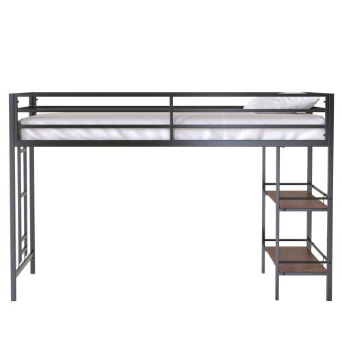 Bellemave® Twin Size Loft Bed with Cinnamon Wood Shelf - Bellemave