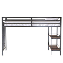 Bellemave® Twin Size Loft Bed with Cinnamon Wood Shelf - Bellemave