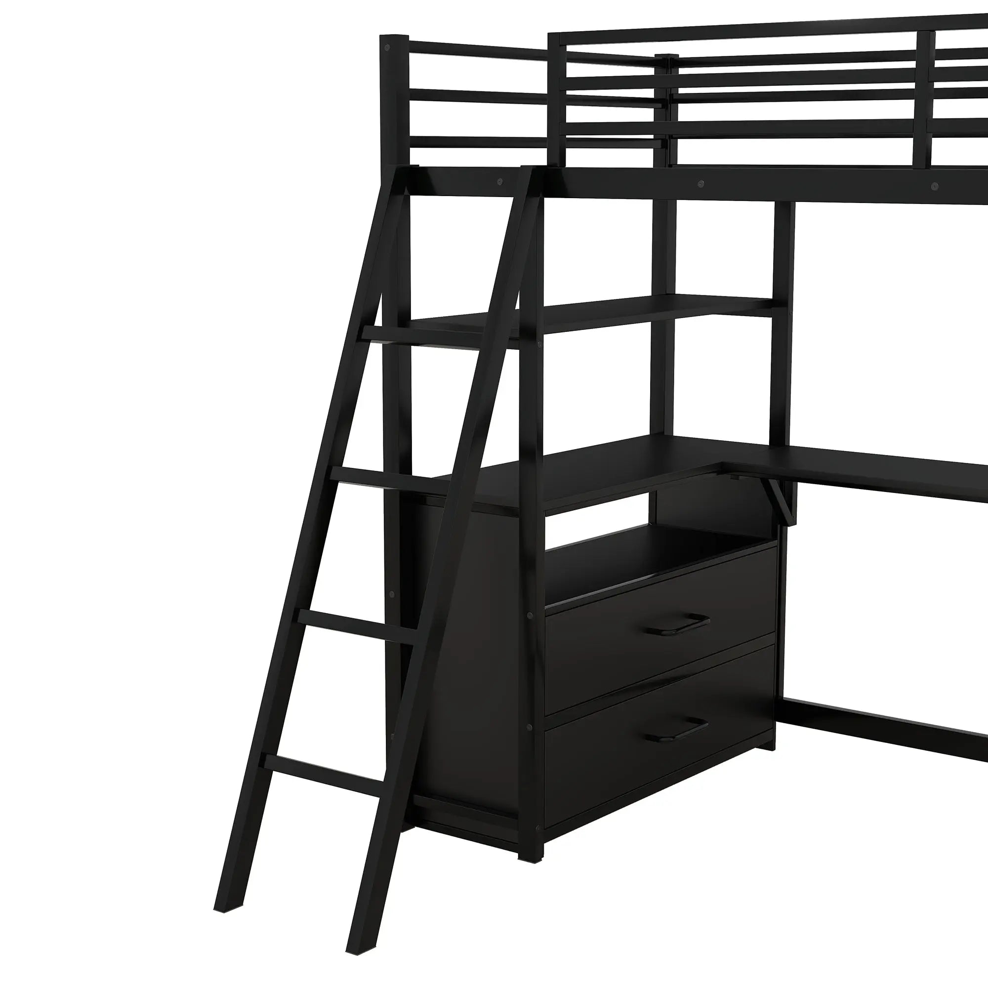 Bellemave® Twin Size Loft Bed with Desk and Shelves, Two Built - in Drawers - Bellemave