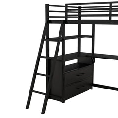 Bellemave® Twin Size Loft Bed with Desk and Shelves, Two Built - in Drawers - Bellemave