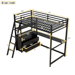 Bellemave® Twin Size Loft Bed with Desk and Shelves, Two Built - in Drawers - Bellemave