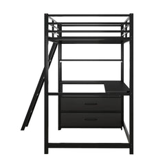 Bellemave® Twin Size Loft Bed with Desk and Shelves, Two Built - in Drawers - Bellemave