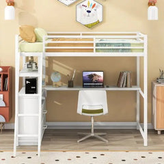 Bellemave® Twin Size Loft Bed with Desk and Shelves, Two Built - in Drawers - Bellemave
