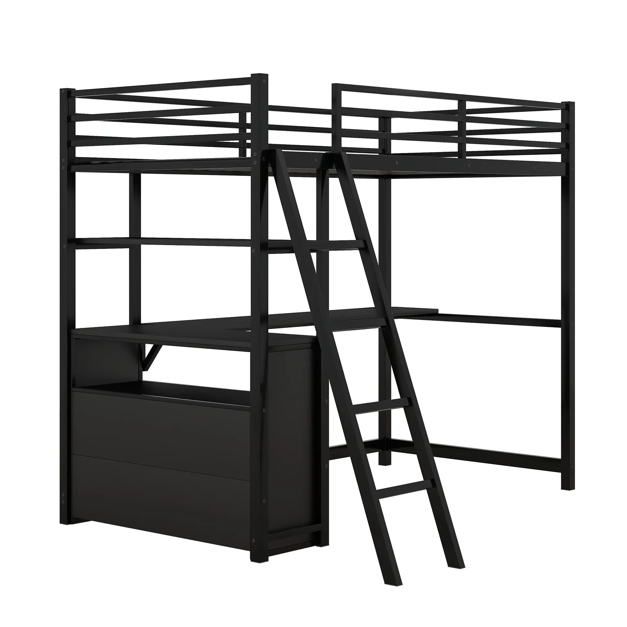 Bellemave® Twin Size Loft Bed with Desk and Shelves, Two Built - in Drawers - Bellemave