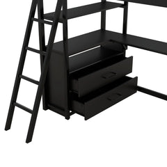 Bellemave® Twin Size Loft Bed with Desk and Shelves, Two Built - in Drawers - Bellemave