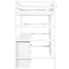 Bellemave® Twin Size Loft Bed with Desk, Blackboard and Storage Box, Shelf and 3 Drawers - Bellemave