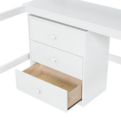 Bellemave® Twin Size Loft Bed with Desk, Blackboard and Storage Box, Shelf and 3 Drawers - Bellemave