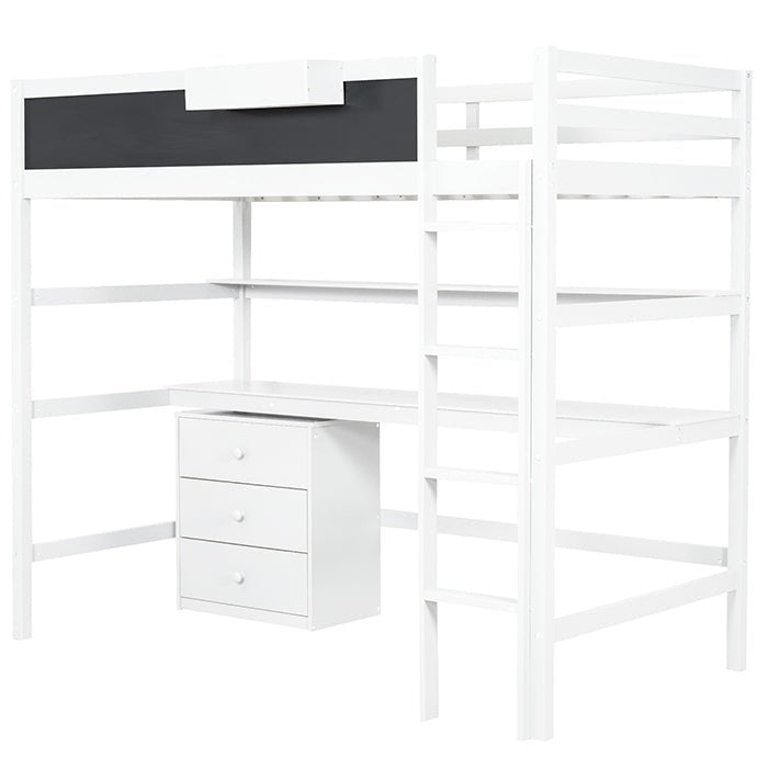 Bellemave® Twin Size Loft Bed with Desk, Blackboard and Storage Box, Shelf and 3 Drawers - Bellemave