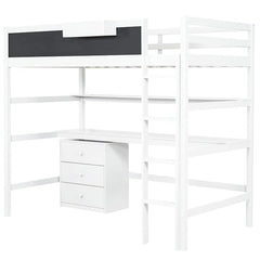 Bellemave® Twin Size Loft Bed with Desk, Blackboard and Storage Box, Shelf and 3 Drawers - Bellemave