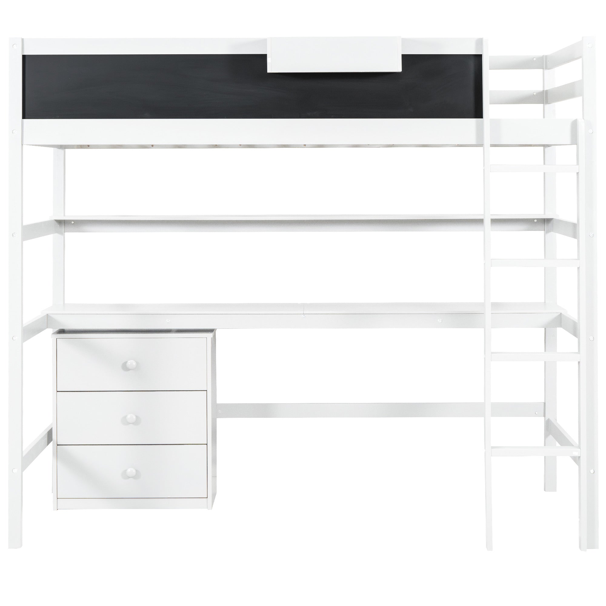 Bellemave® Twin Size Loft Bed with Desk, Blackboard and Storage Box, Shelf and 3 Drawers - Bellemave