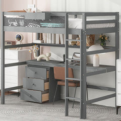 Bellemave® Twin Size Loft Bed with Desk, Blackboard and Storage Box, Shelf and 3 Drawers - Bellemave