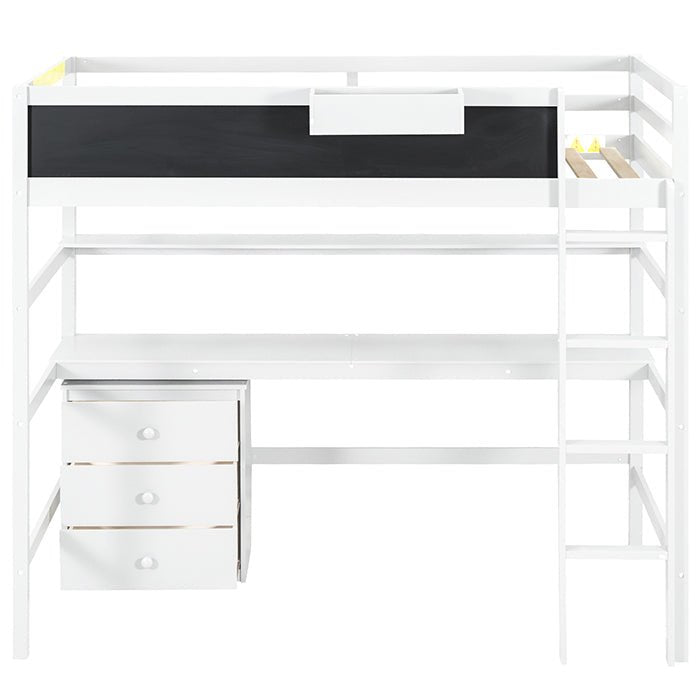 Bellemave® Twin Size Loft Bed with Desk, Blackboard and Storage Box, Shelf and 3 Drawers - Bellemave