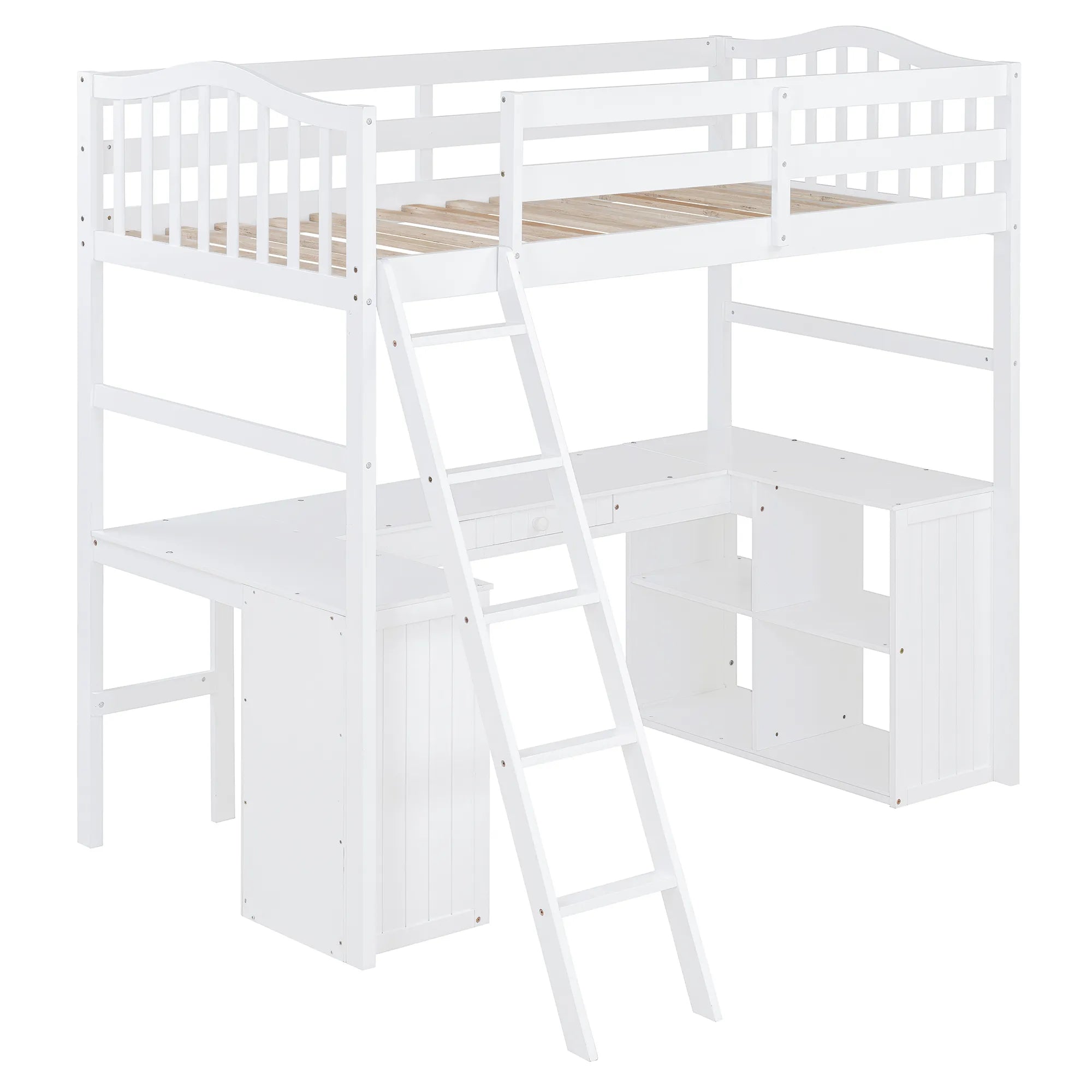 Bellemave® Twin Size Loft Bed with Drawers, Cabinet, Shelves and Desk - Bellemave