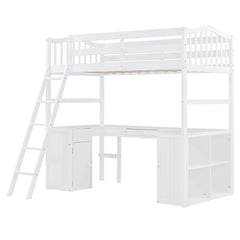 Bellemave® Twin Size Loft Bed with Drawers, Cabinet, Shelves and Desk - Bellemave