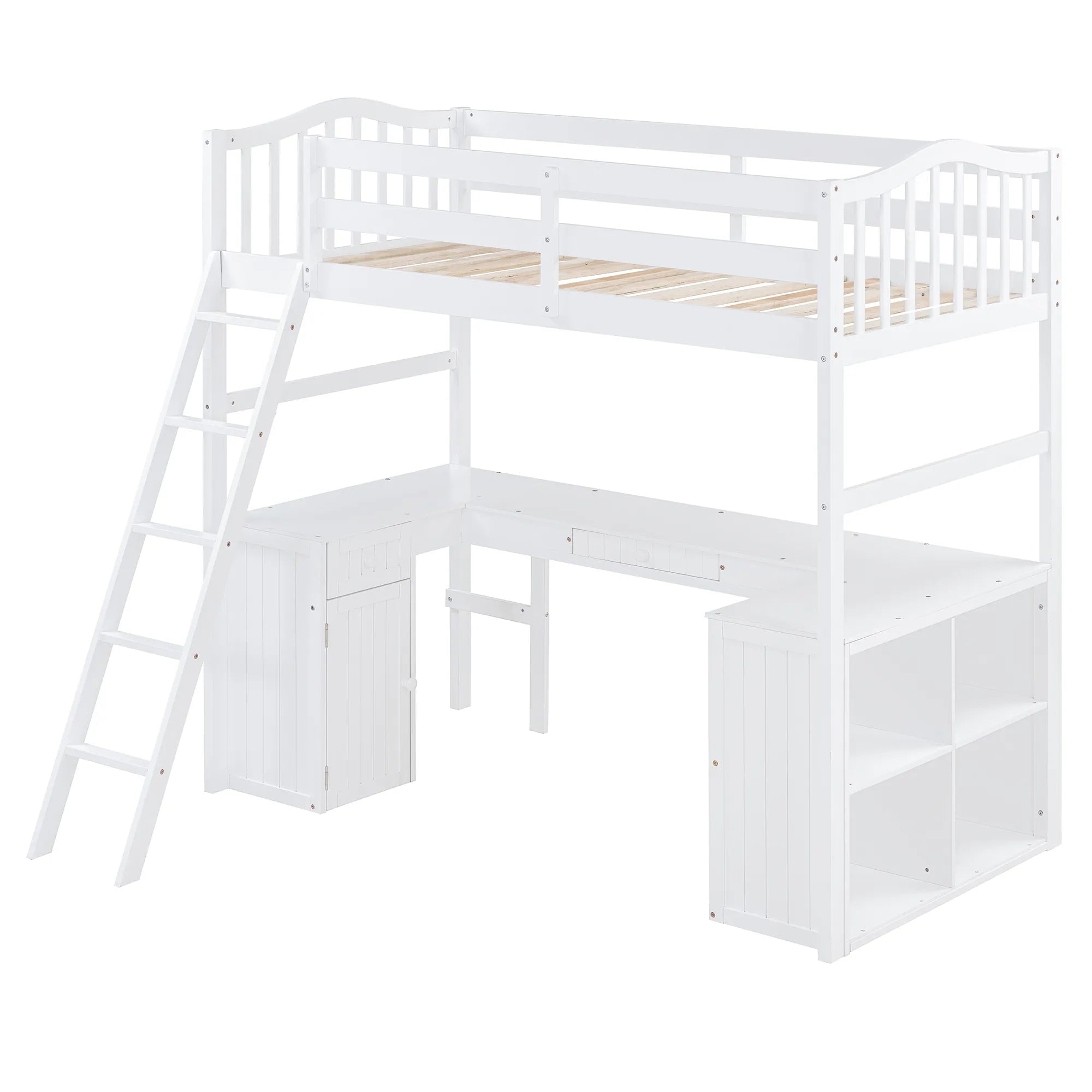 Bellemave® Twin Size Loft Bed with Drawers, Cabinet, Shelves and Desk - Bellemave