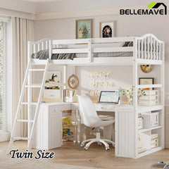 Bellemave® Twin Size Loft Bed with Drawers, Cabinet, Shelves and Desk - Bellemave