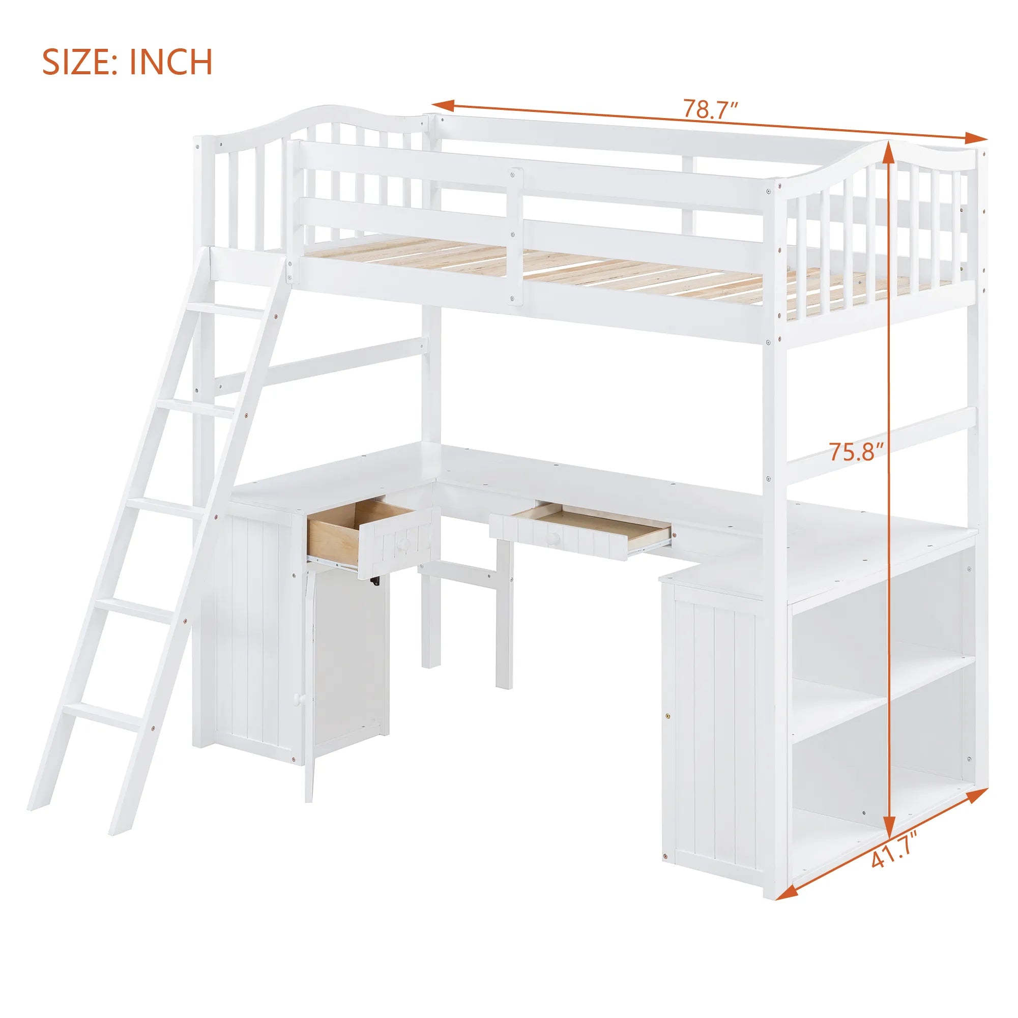 Bellemave® Twin Size Loft Bed with Drawers, Cabinet, Shelves and Desk - Bellemave