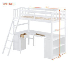 Bellemave® Twin Size Loft Bed with Drawers, Cabinet, Shelves and Desk - Bellemave
