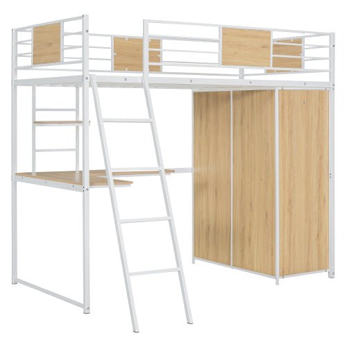 Bellemave® Twin Size Loft bed with L - shape Desk and Wardrobe - Bellemave