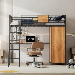 Bellemave® Twin Size Loft bed with L - shape Desk and Wardrobe - Bellemave