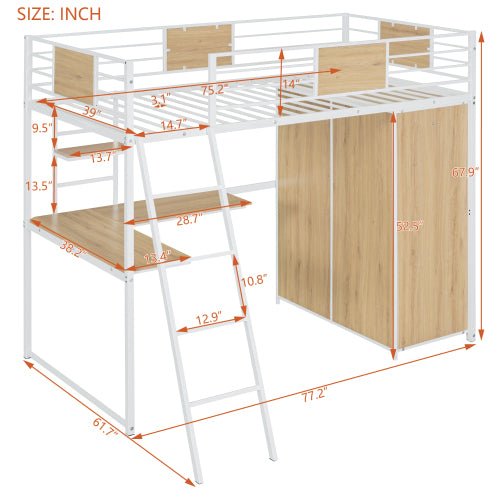 Bellemave® Twin Size Loft bed with L - shape Desk and Wardrobe - Bellemave