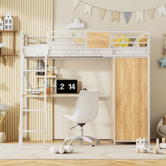 Bellemave® Twin Size Loft bed with L - shape Desk and Wardrobe - Bellemave