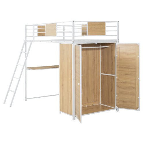 Bellemave® Twin Size Loft bed with L - shape Desk and Wardrobe - Bellemave